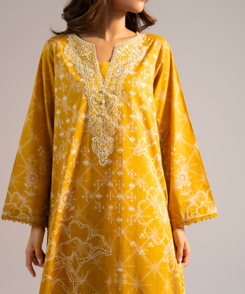 Women's RTW Dobby Embroidered Yellow 2 Piece Suit