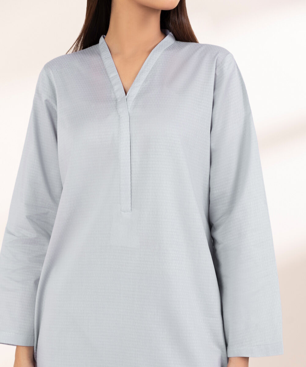 Women's RTW Dobby Purple Embroidered A-Line Shirt