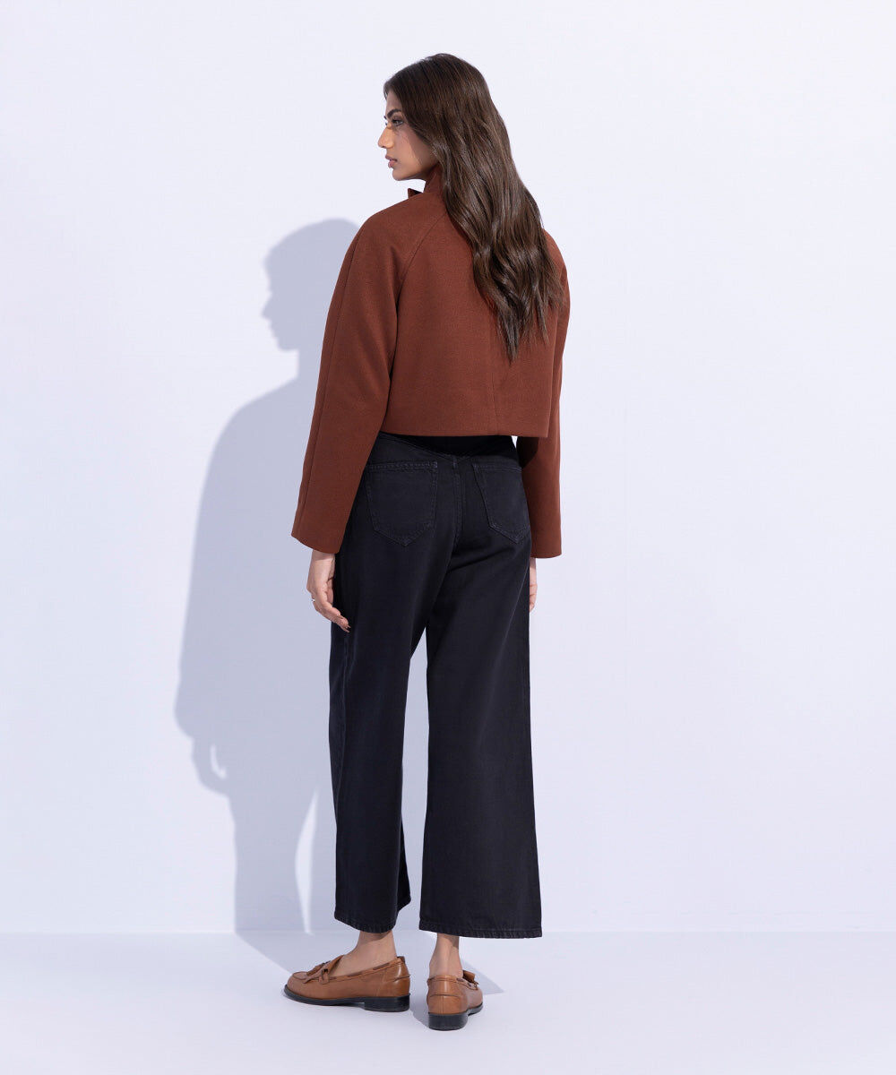 Woman - Brown Cropped Double-Breasted Coat