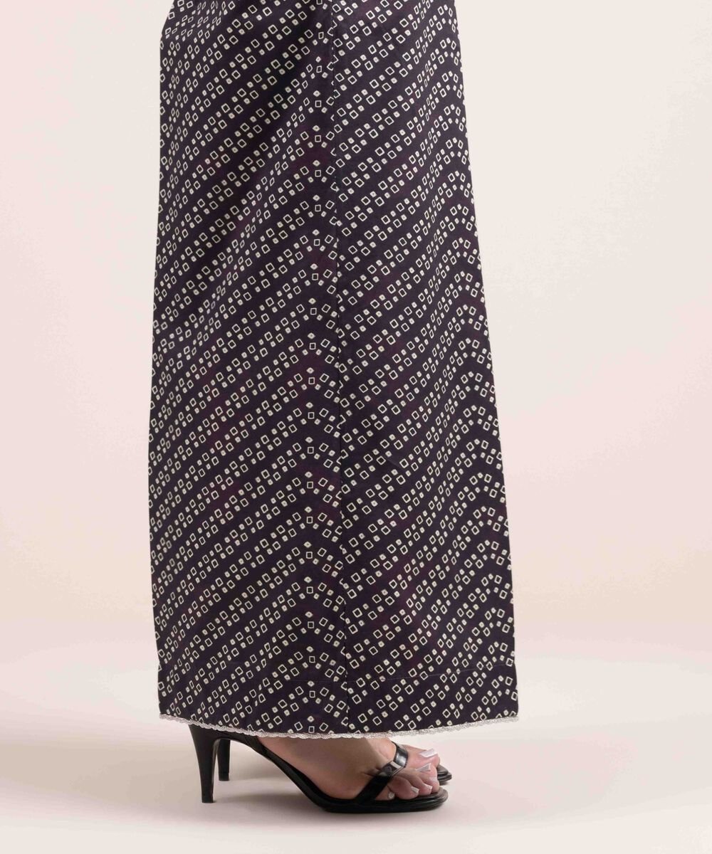 Woman - Purple Printed Cambric Flared Pants