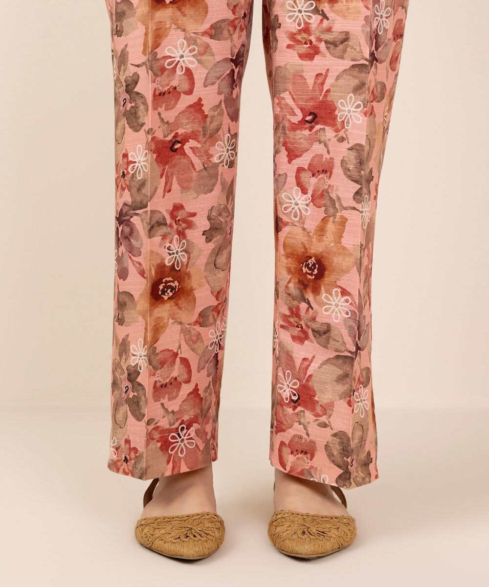 Woman - Pink Printed Khaddar Straight Pants