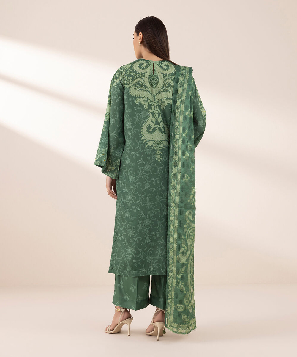 Women's RTW Blended Grip Green Printed Three Piece Suit