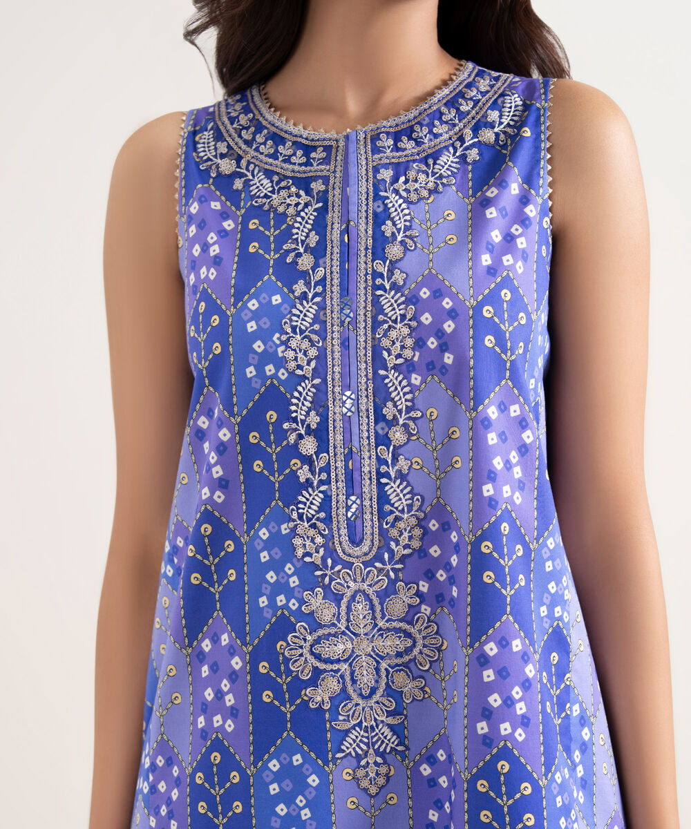 Women's Unstitched Lawn Blue Embroidered 3 Piece Suit