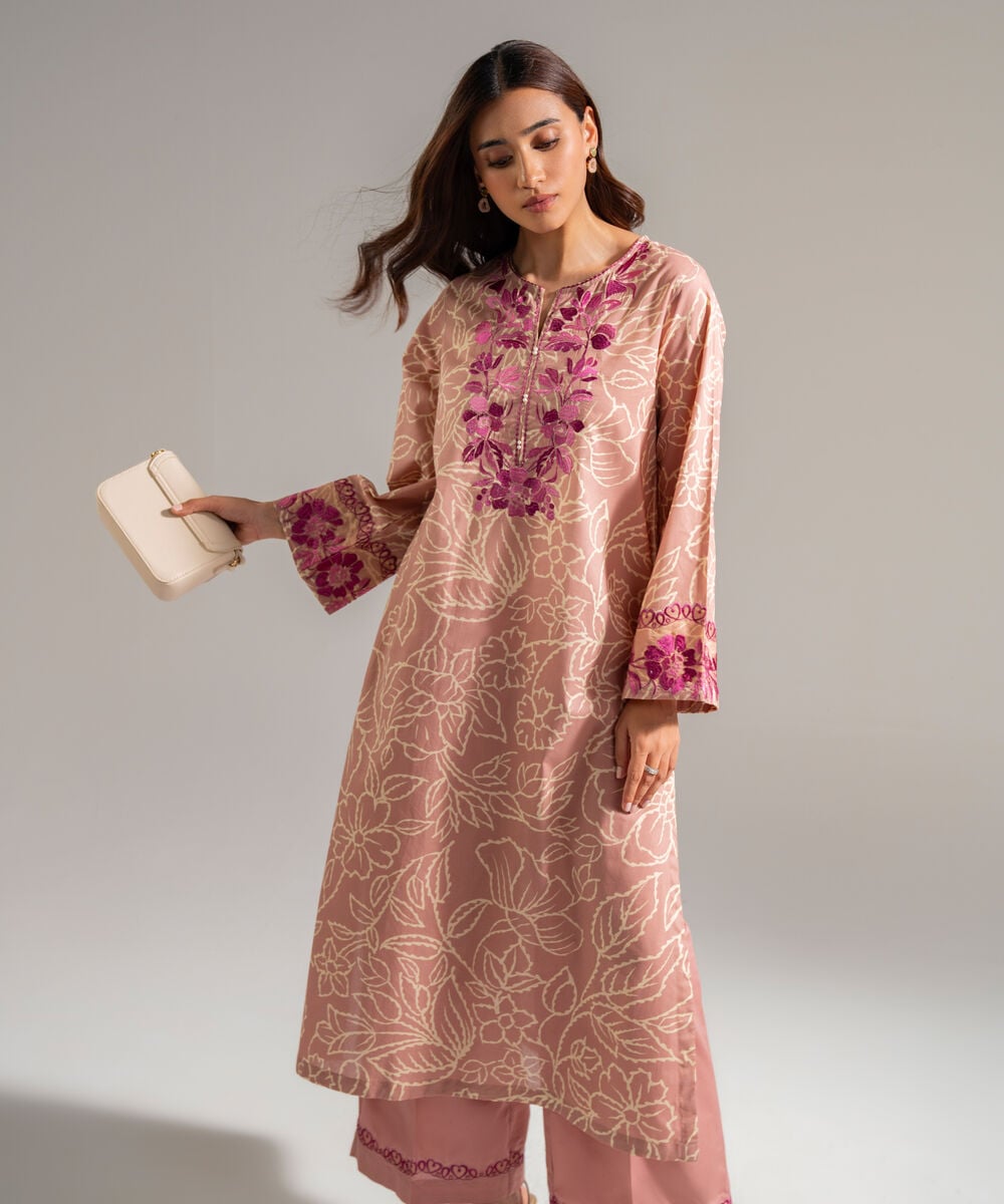 Women's RTW Lawn Embroidered Peach 2 Piece Suit