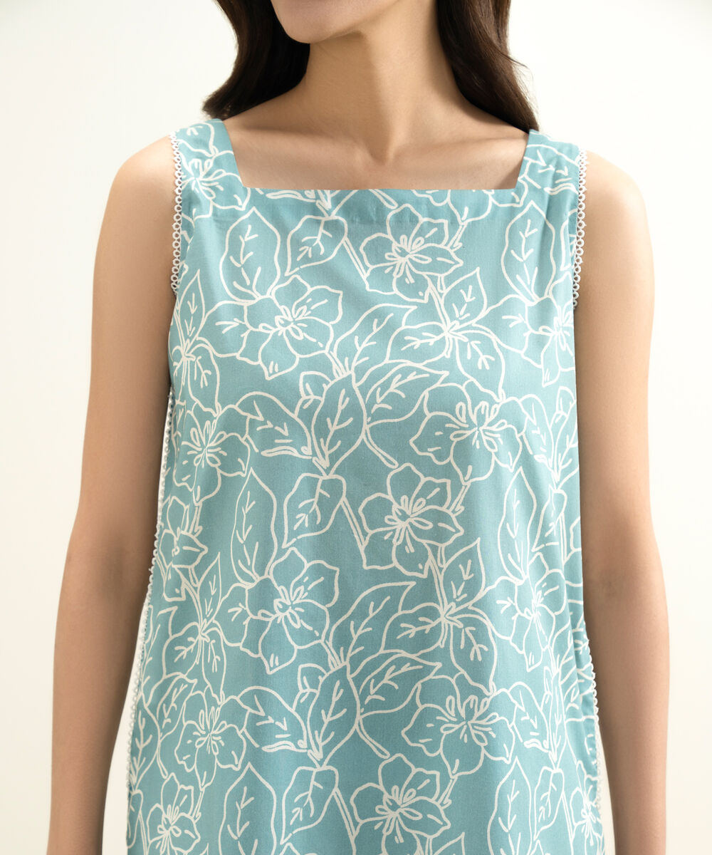 Women's Unstitched Lawn Printed Blue 2 Piece Suit