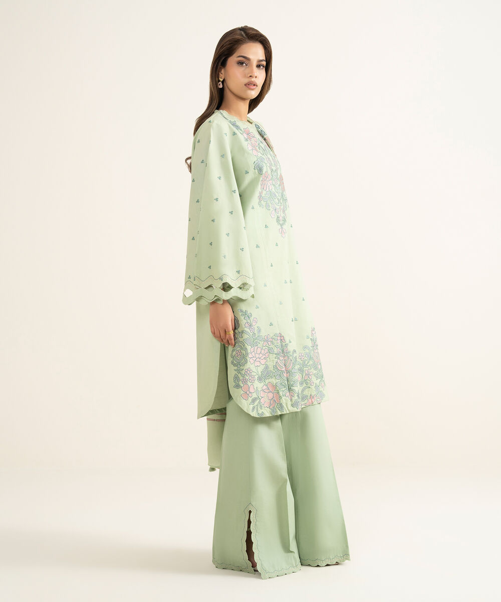 Women's Unstitched Textured Lawn Embroidered Green 3 Piece Suit