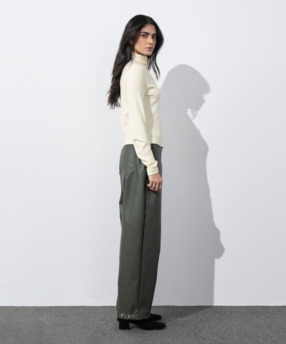 Women's Western Wear White Turtle Neck Ribbed Top