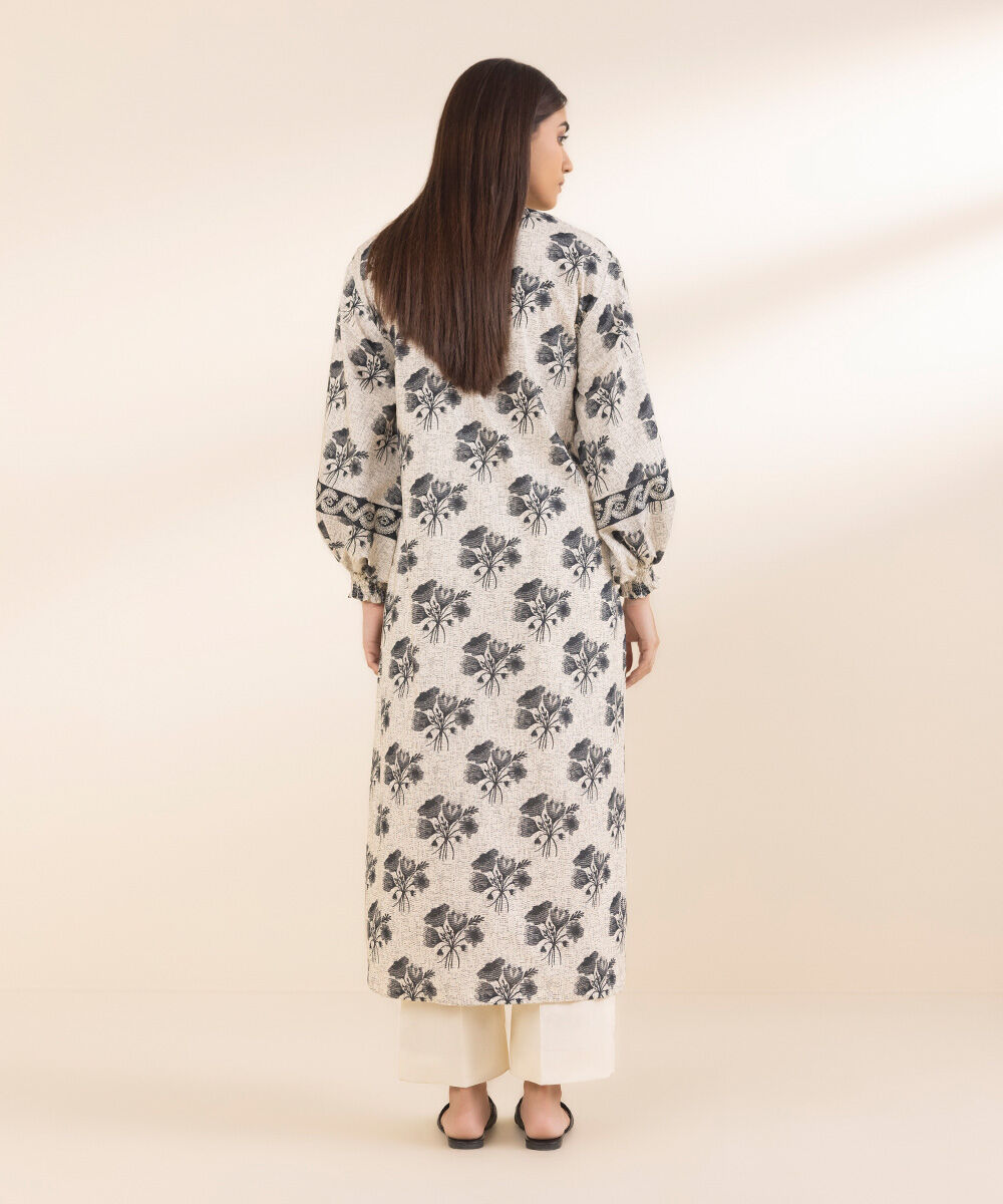 Women's Unstitched Lawn Printed Off White Shirt