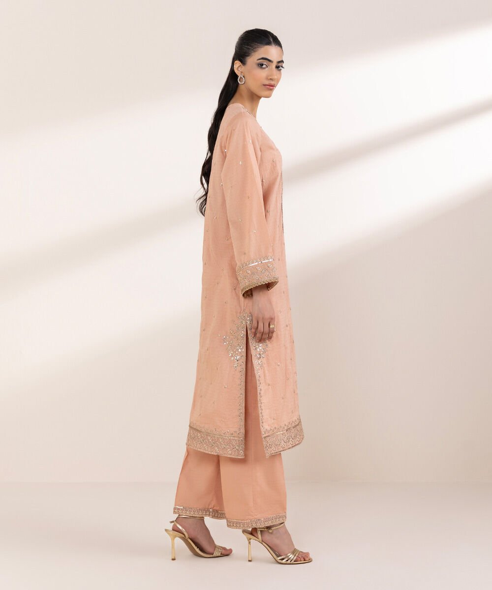 Women's RTW Dobby Pink Embroidered A-Line Shirt