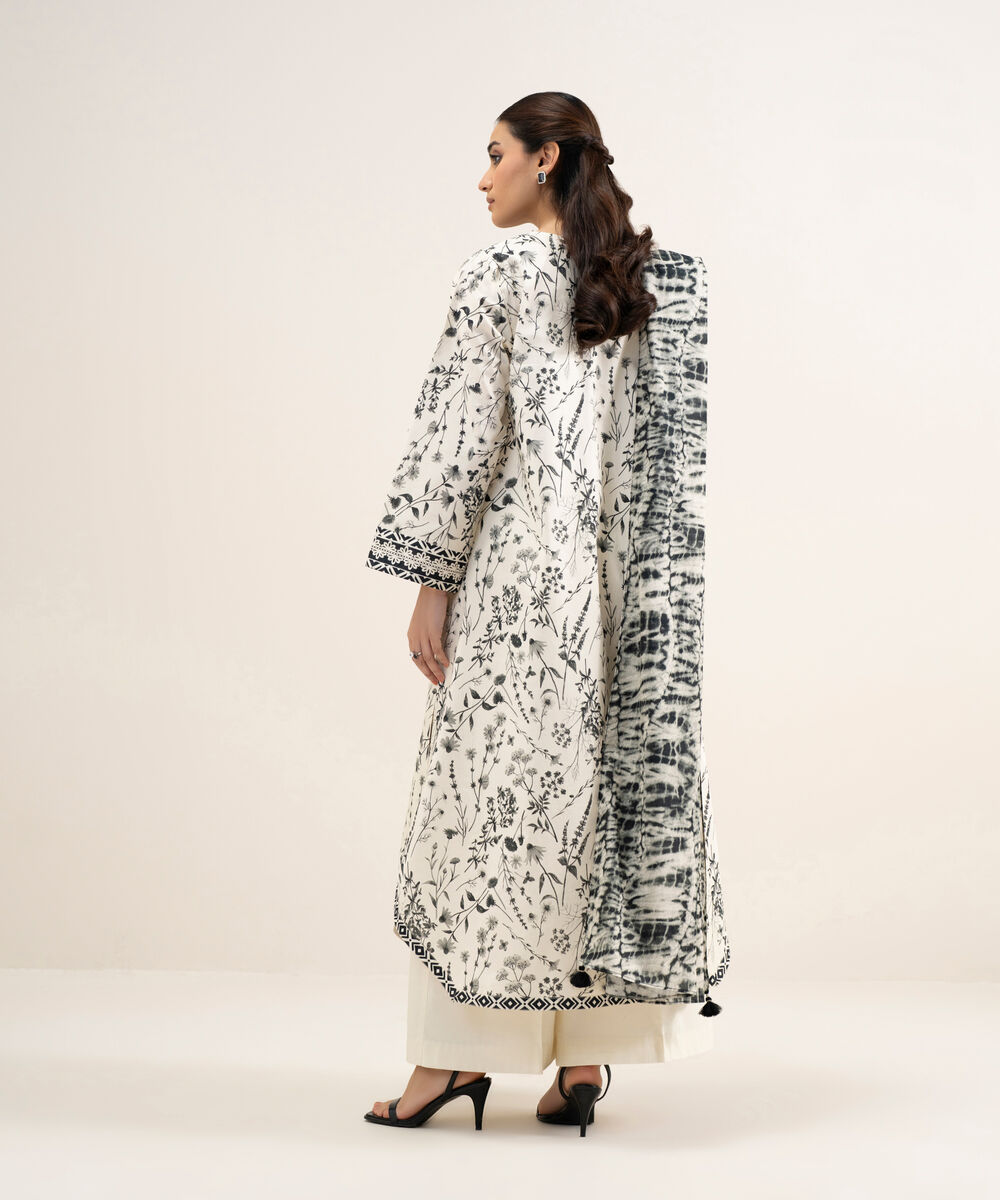 Women's Unstitched Lawn Embroidered Off White 3 Piece Suit