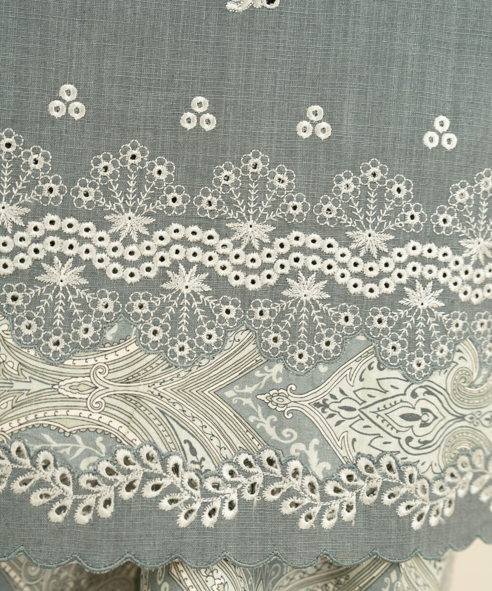 Women's Unstitched Cross Hatch Embroidered Grey 2 Piece Suit