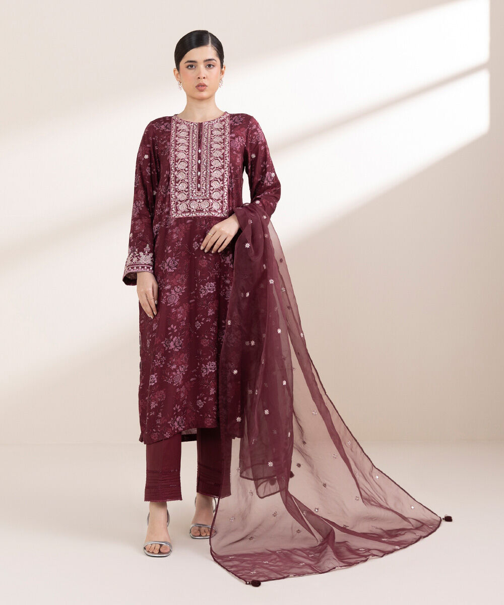 Women's Pret Arabic Lawn Red Embroidered A-Line Shirt