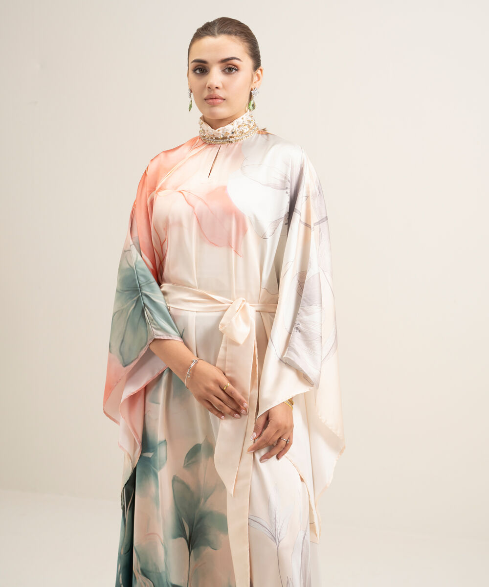 Women's RTW Blended Satin Printed Multi Kaftan