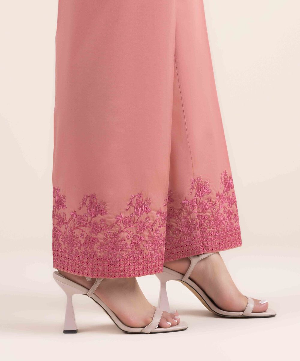 Woman - Pink Embroidered Cambric Straight Pants