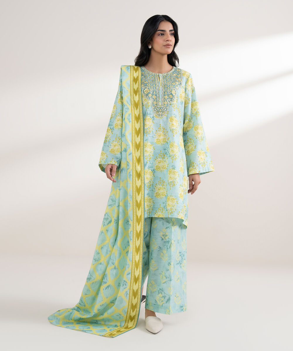 Women's RTW Light Khaddar Embroidered Blue Straight Shirt