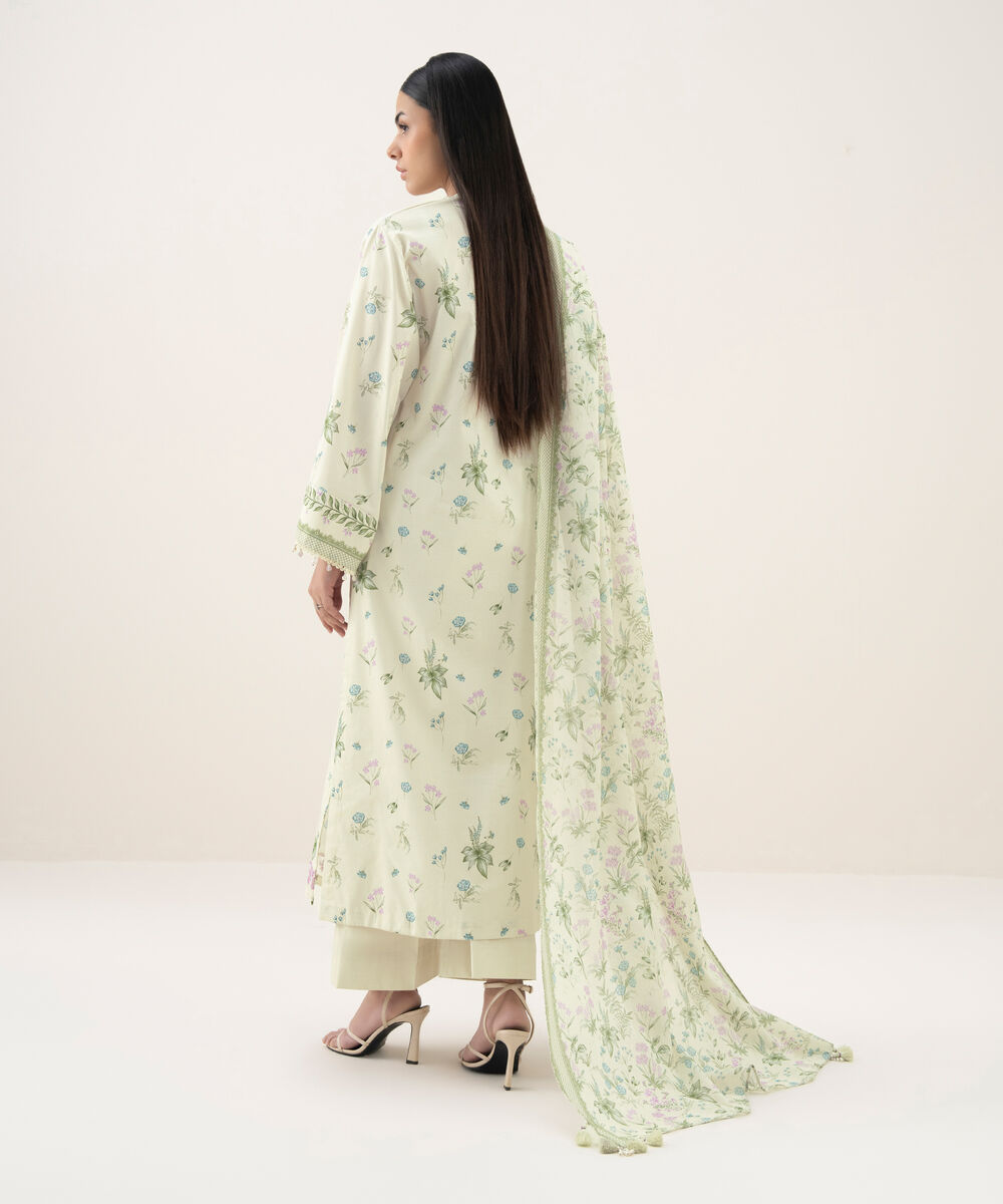 Women's Unstitched Lawn Embroidered Off White 3 Piece Suit