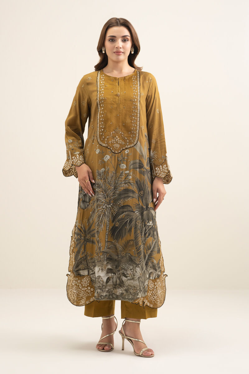 2 Piece - Embroidered Raw Silk Suit