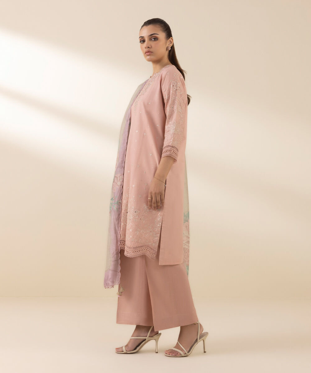 Women's Unstitched Pink Lawn 3 Piece Suit