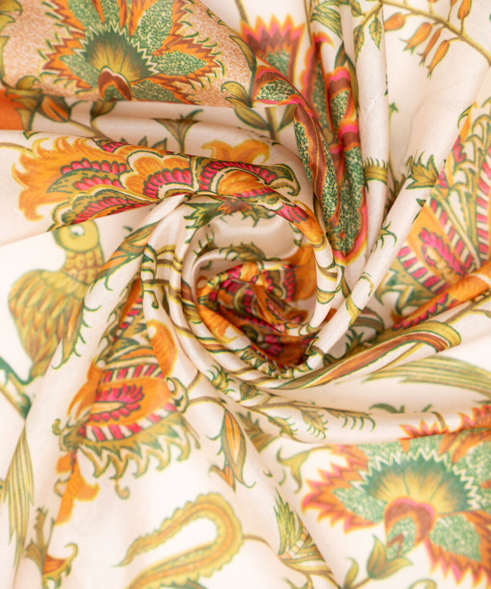 Textured Voile Beige Printed Dupatta