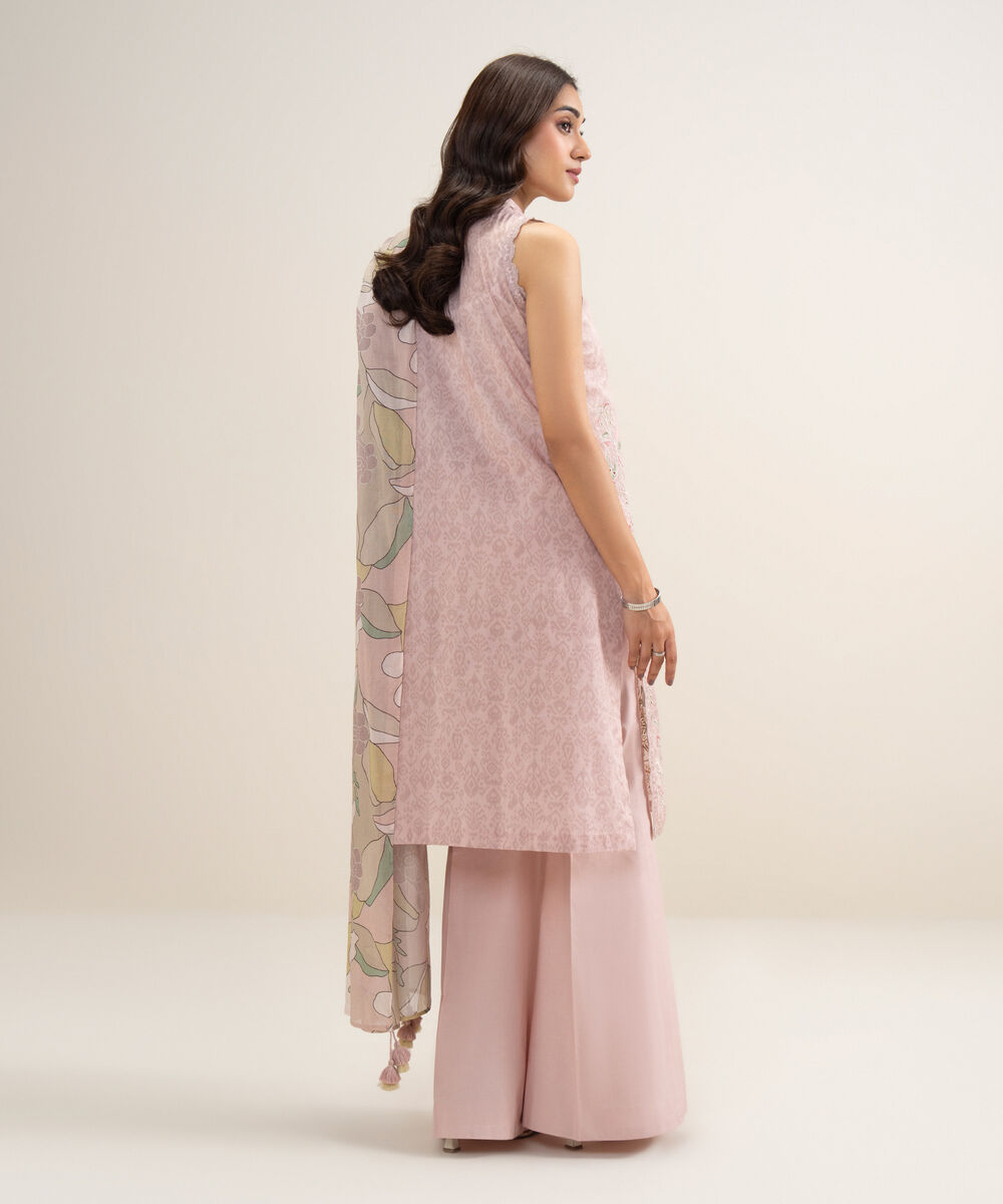 Women's Unstitched Lawn Embroidered Powder Pink 3 Piece Suit
