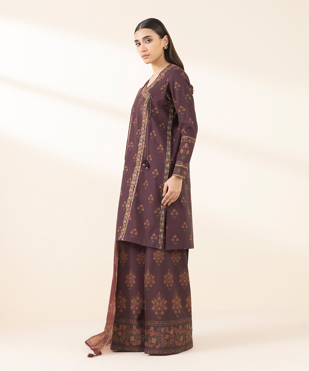 Unstitched Women's Red Lawn Embroidered 3 Piece Suit