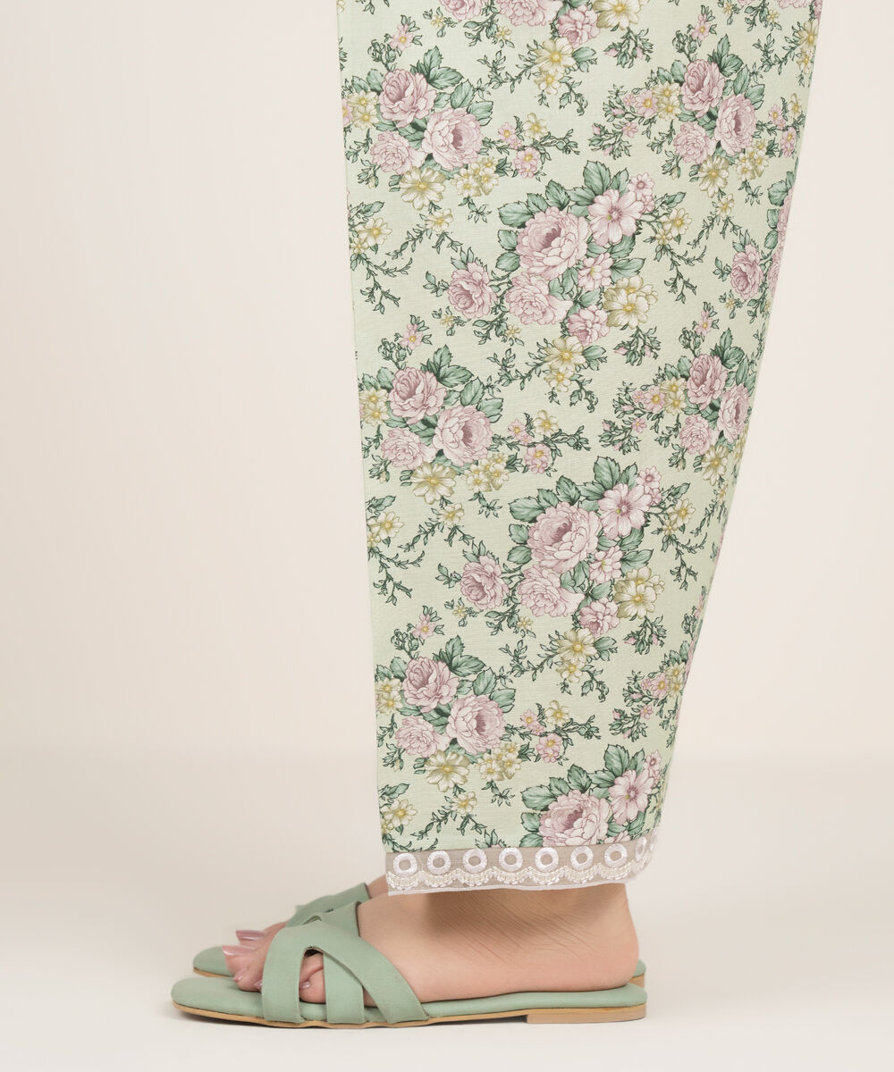 Women's RTW Cambric Embroidered Green Shalwar