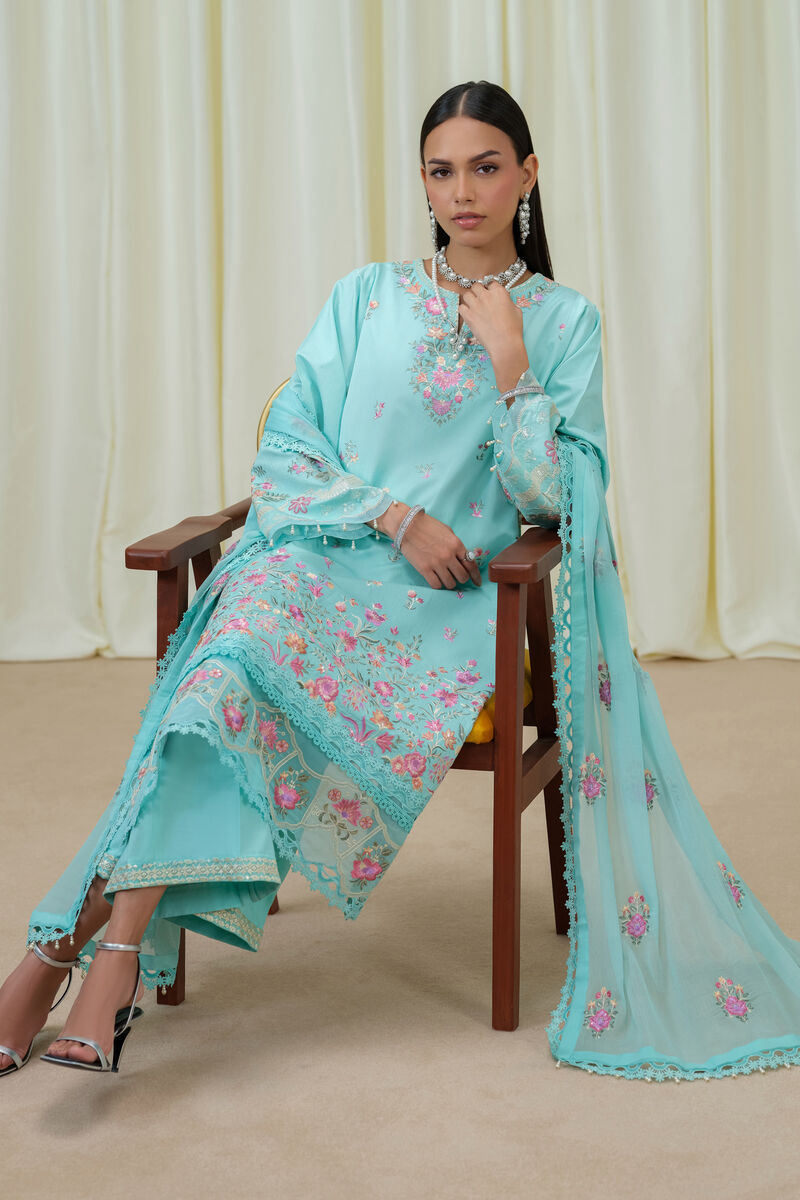 3 Piece - Embroidered Cotton Net Suit