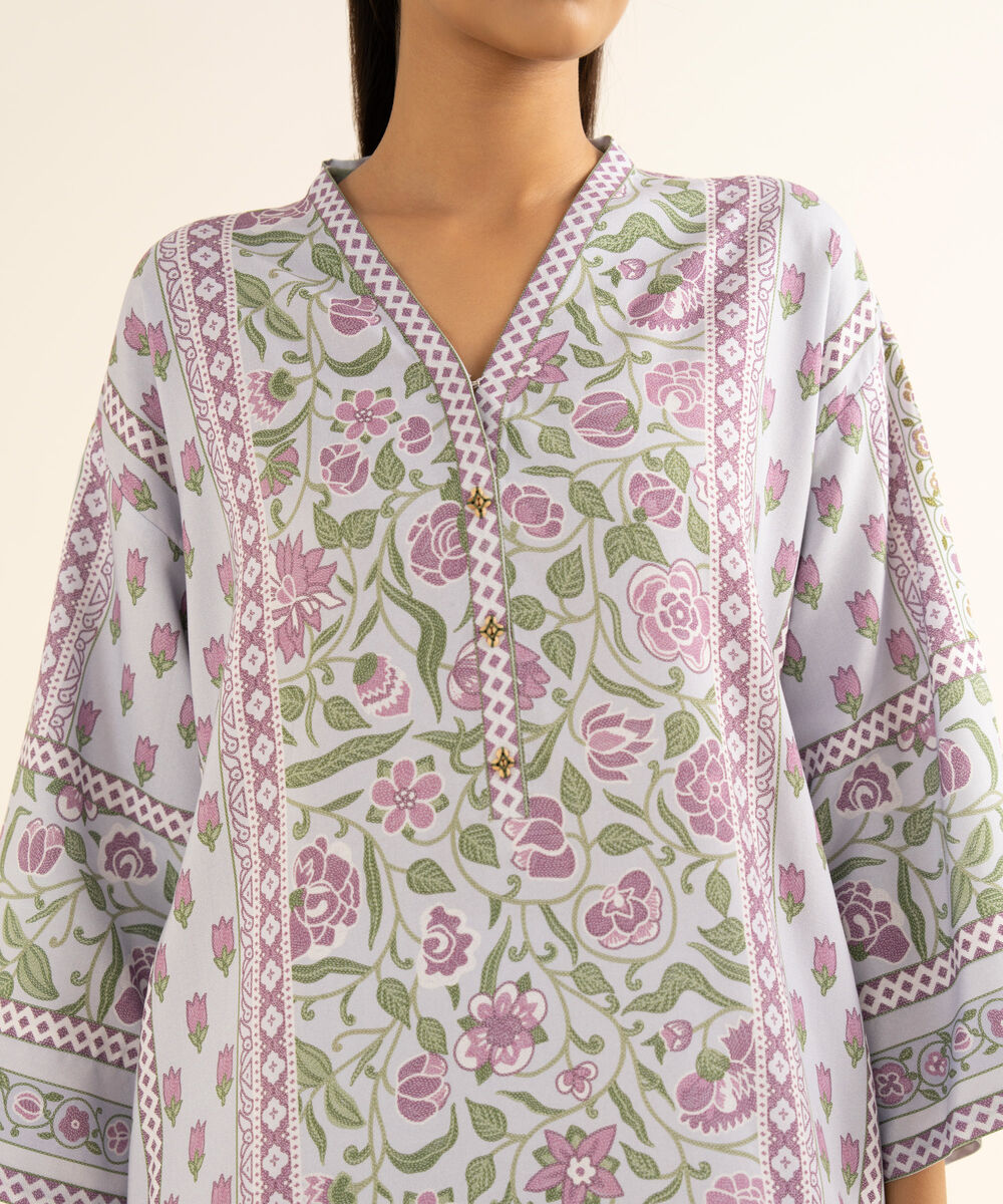 Women's Unstitched Linen Printed Blue 3 Piece Suit