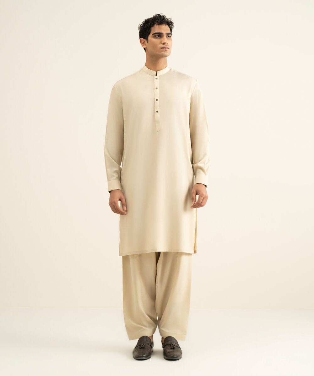 Men's beige Wash & Wear Kameez Shalwar