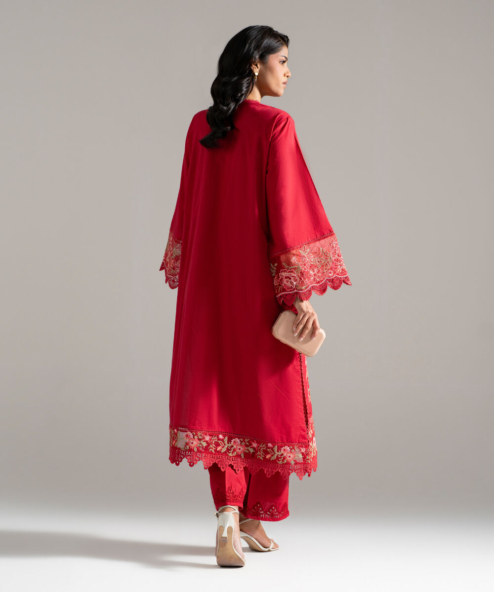 Women's RTW Lawn Embroidered Red 2 Piece Suit