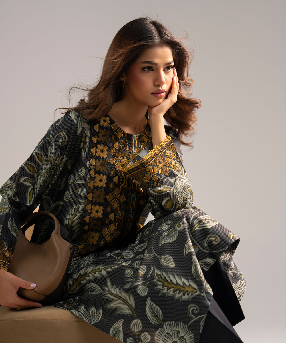Women's RTW Zari Lawn Embroidered Black 2 Piece Suit