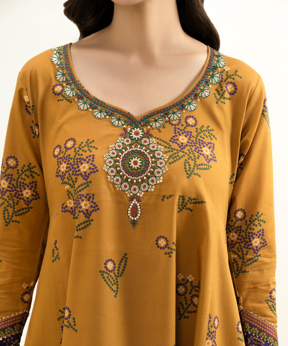 Women's Unstitched Lawn Embroidered Orange 3 Piece Suit