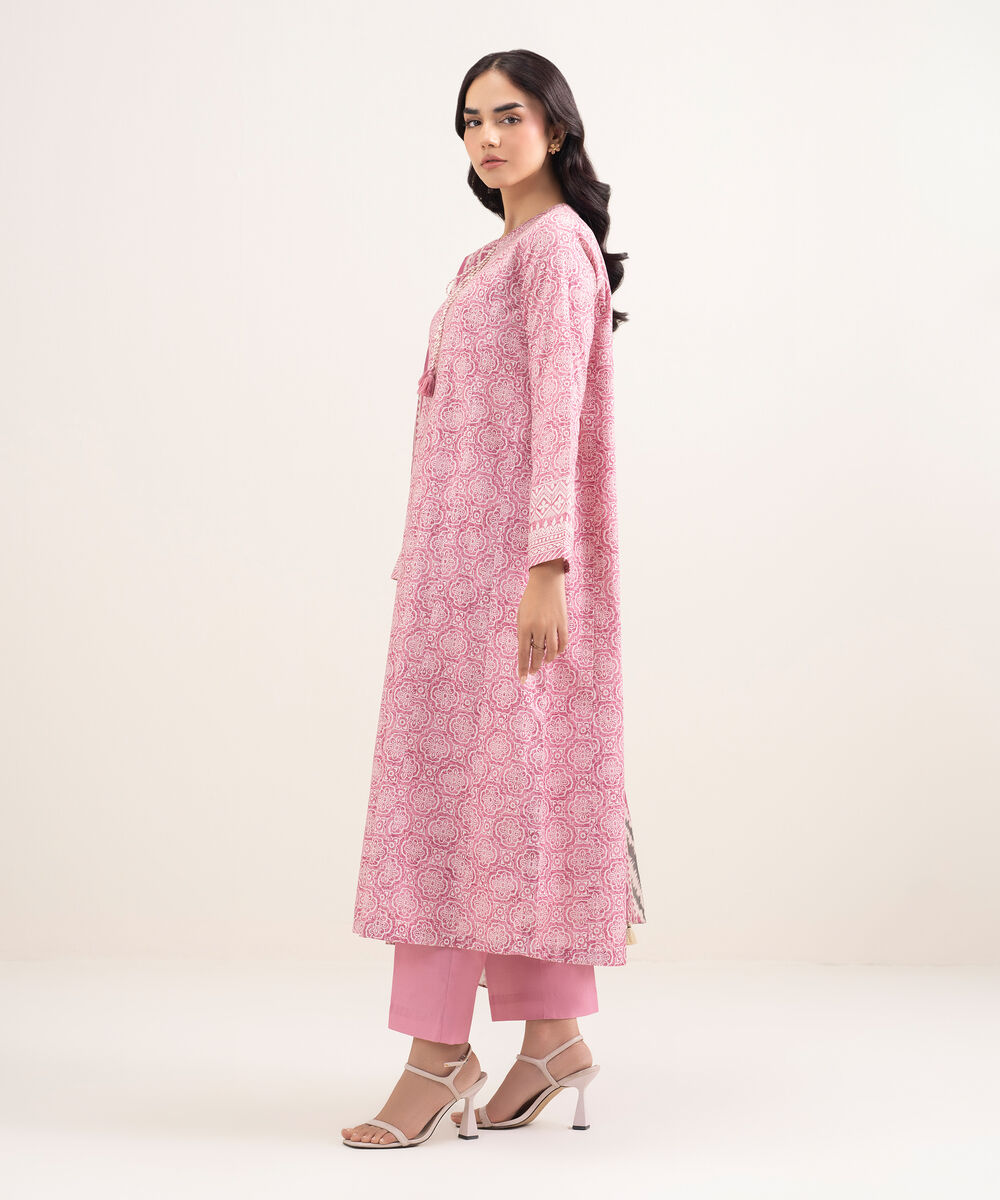 Women's Unstitched Lawn Printed Pink 3 Piece Suit