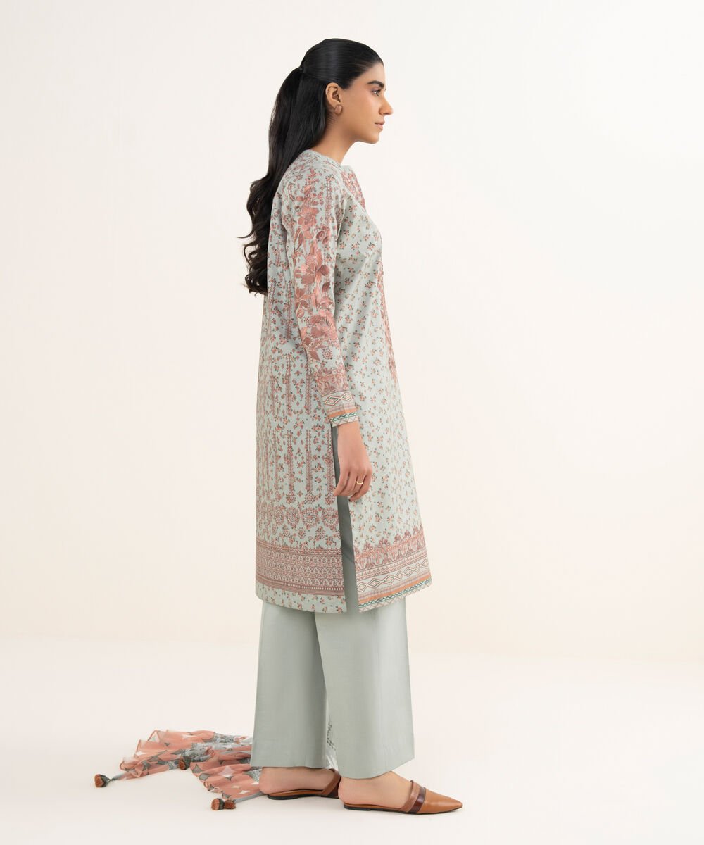 Women's Unstitched Cotton Embroidered Grey 3 Piece Suit