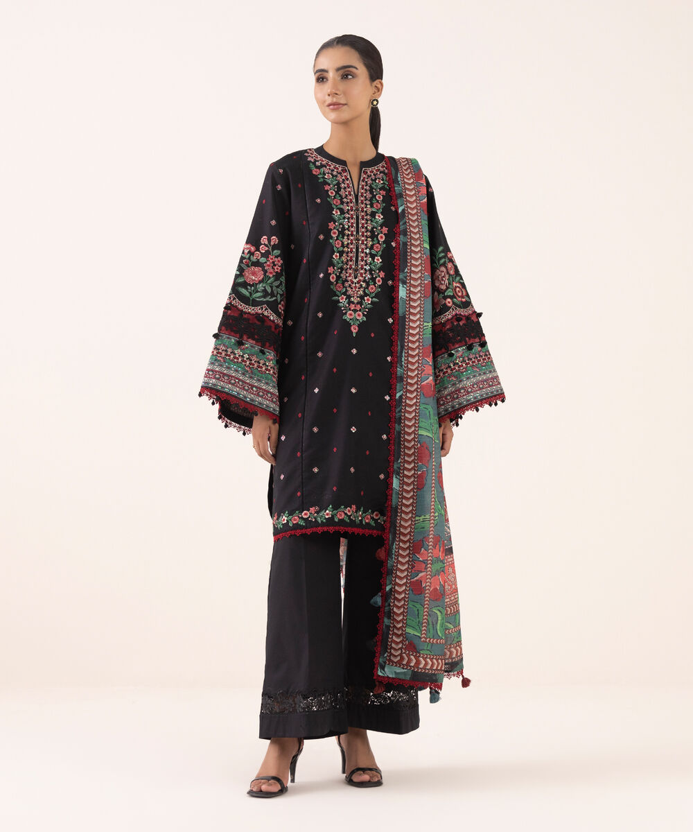 Women's Unstitched Light Cotton Satin Dyed Three Piece Suit