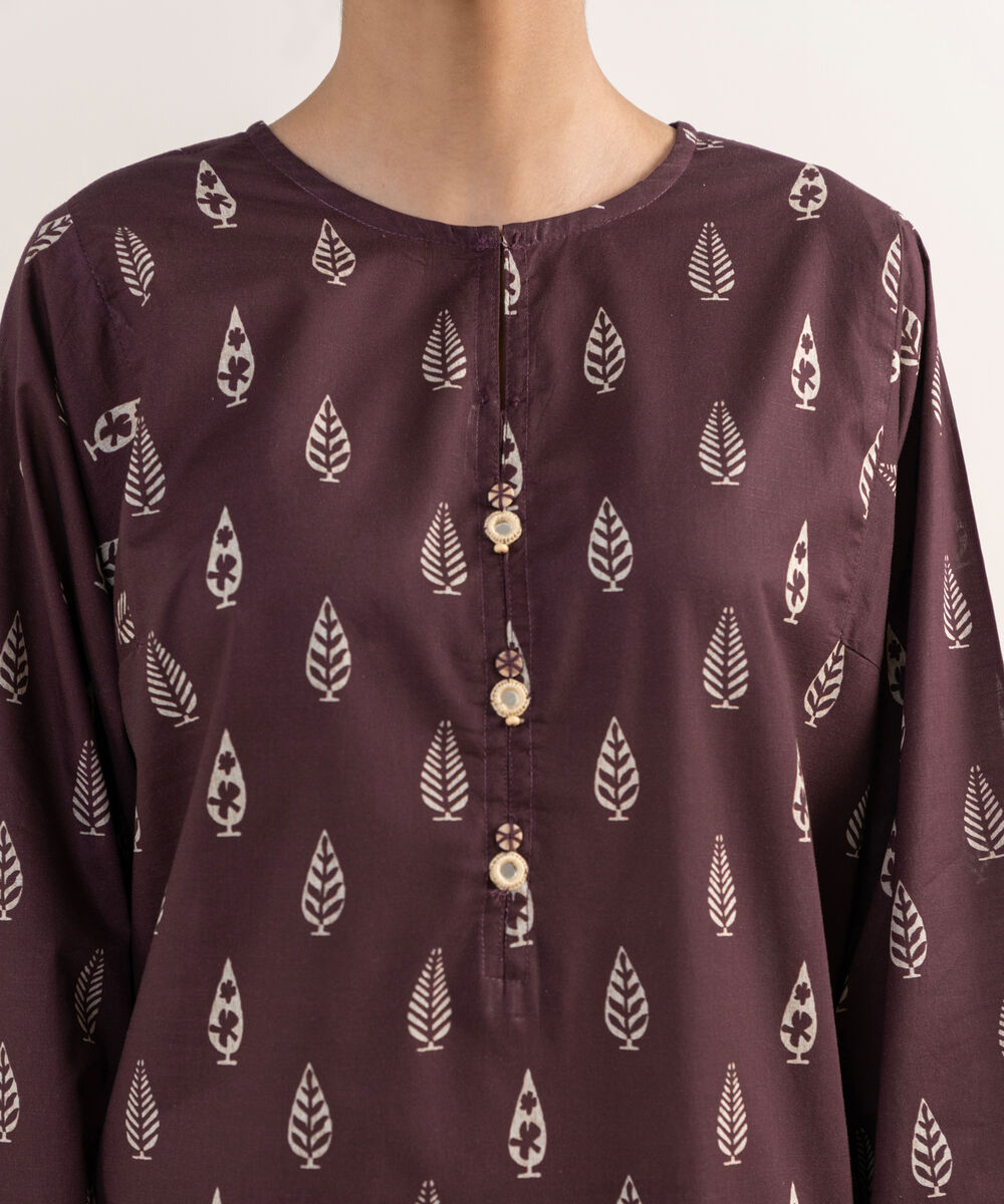 Women's RTW Textured Lawn Brown Printed A-Line Shirt