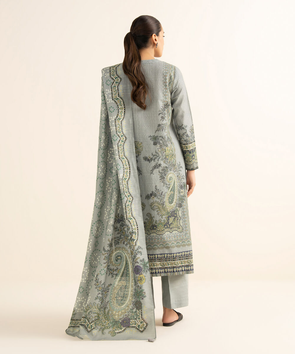 Women's Unstitched Cotton Printed Grey 3 Piece Suit