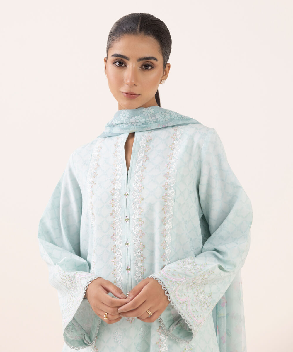 Women's Unstitched Linen Jacquard Dyed Three Piece Suit