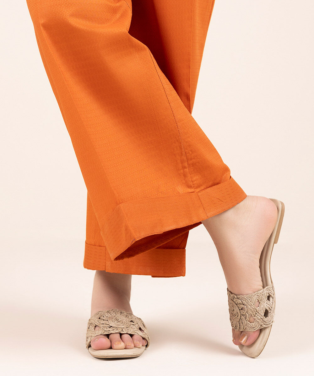 Woman - Orange Solid Cotton Culottes