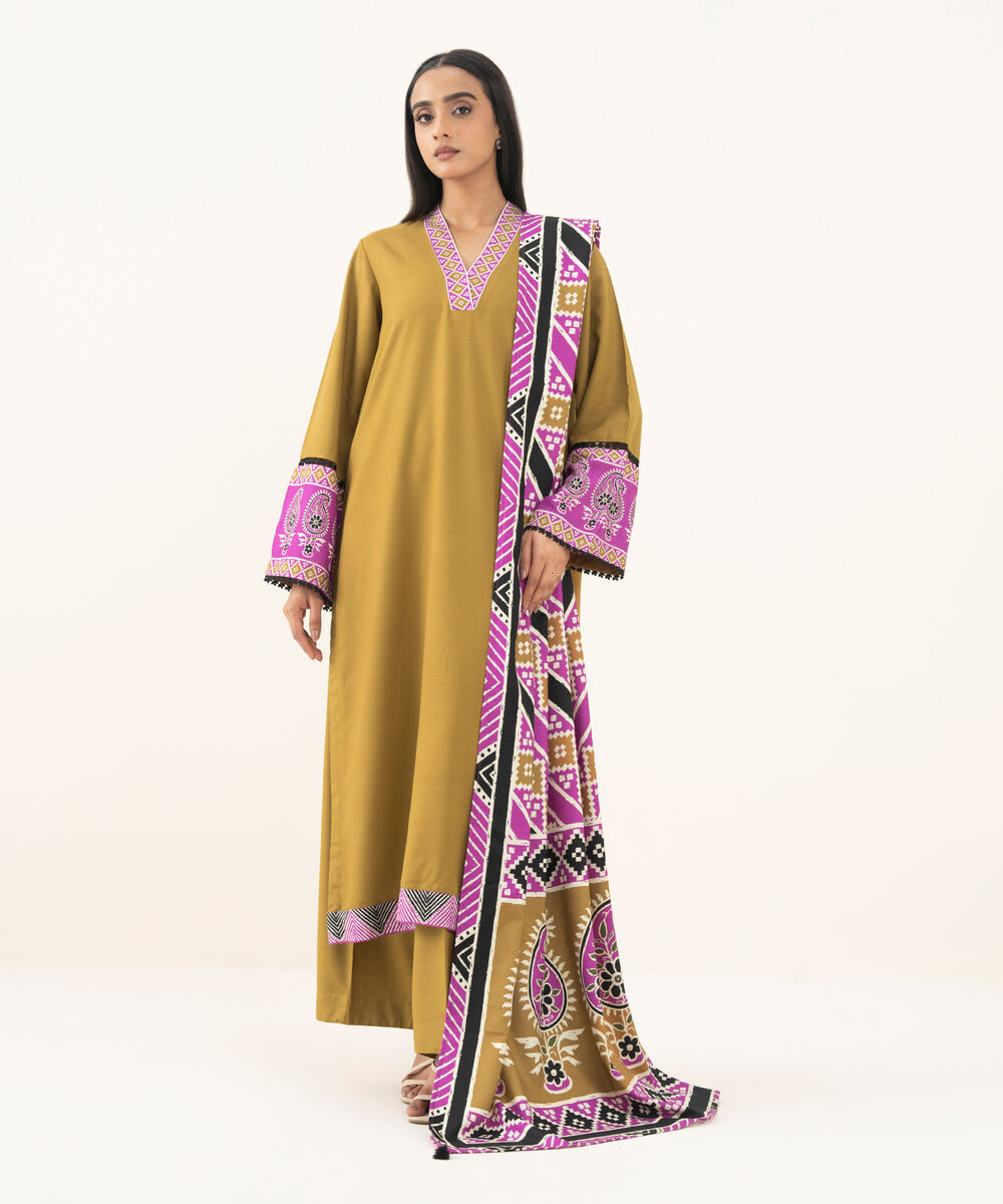 Linen Printed Mustard Brown Dupatta