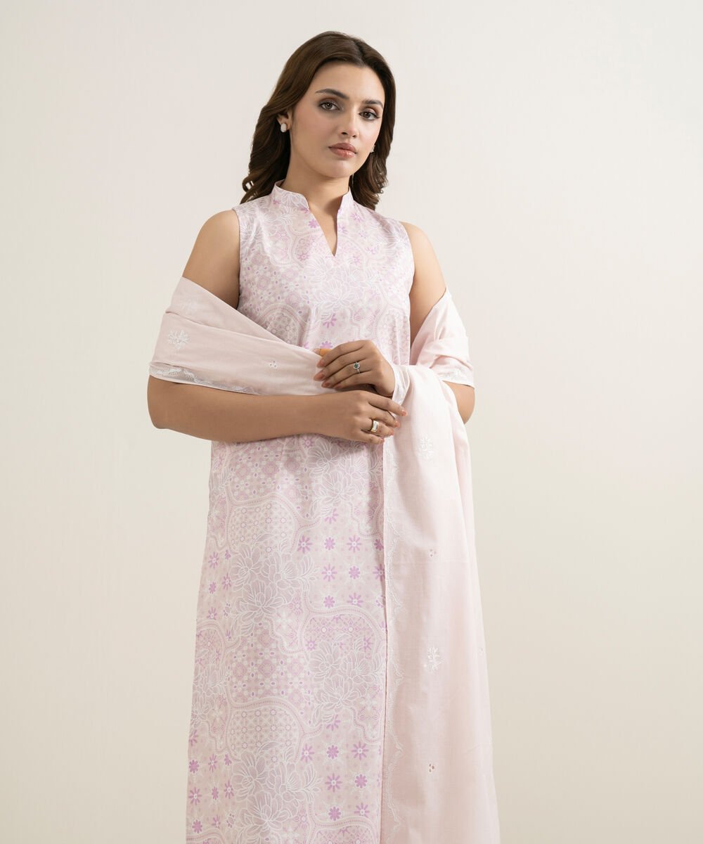 Women's Unstitched Lawn Printed Pink 3 Piece Suit