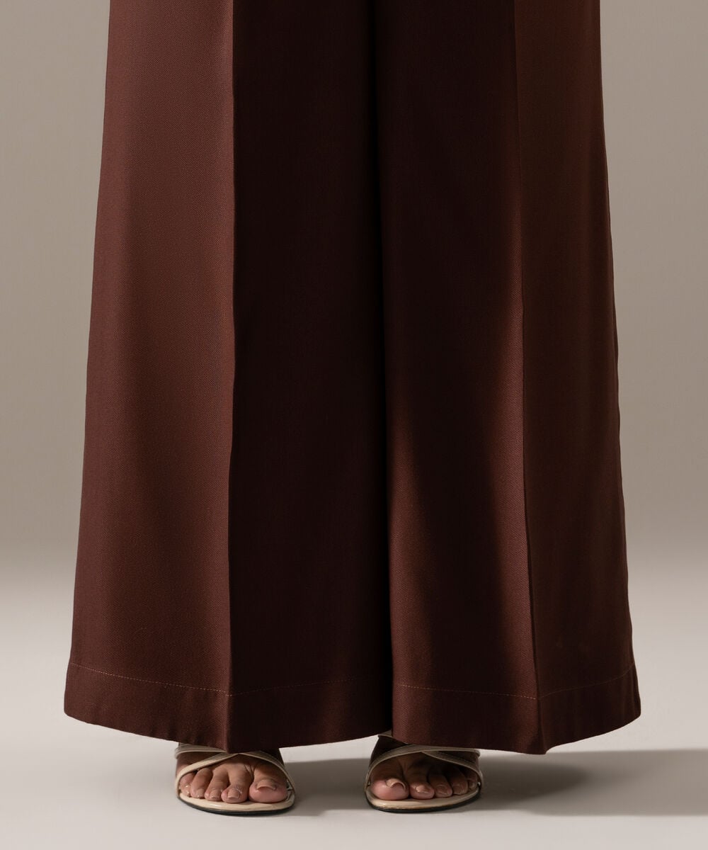 Women's RTW Bedford Solid Brown Flared Pants