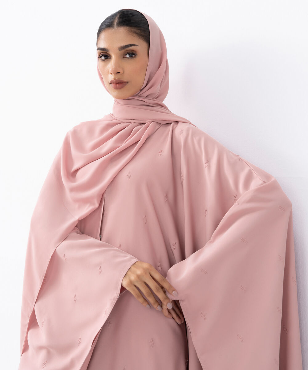 Women's Pink Polyester Abaya Set