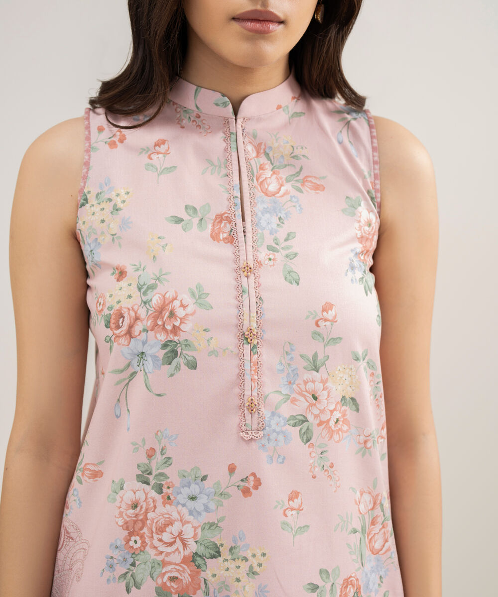 Women's Unstitched Lawn Printed Pink 2 Piece Suit