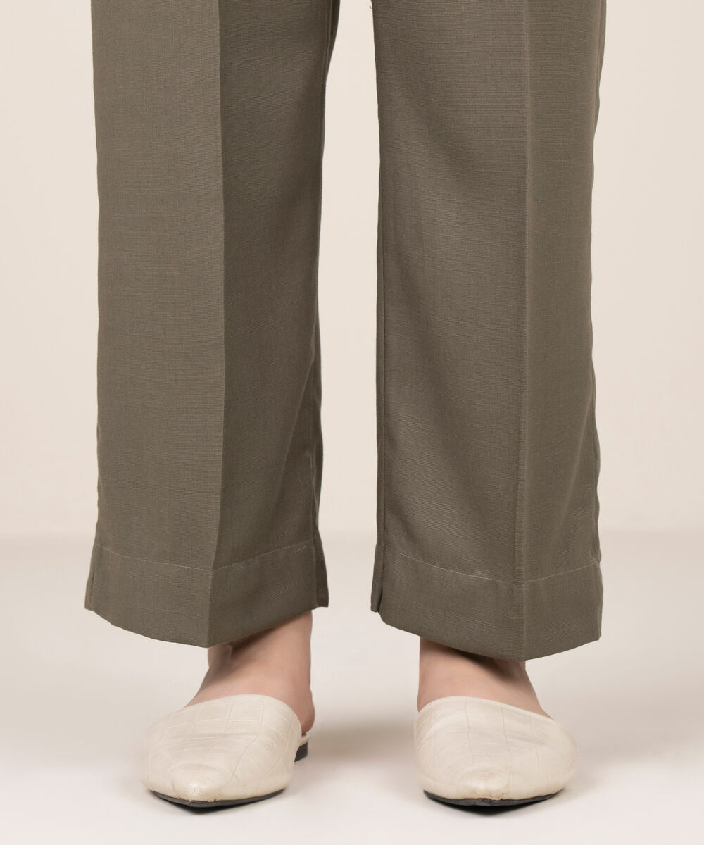 Women's RTW Herringbone Solid Grey Straight Pants