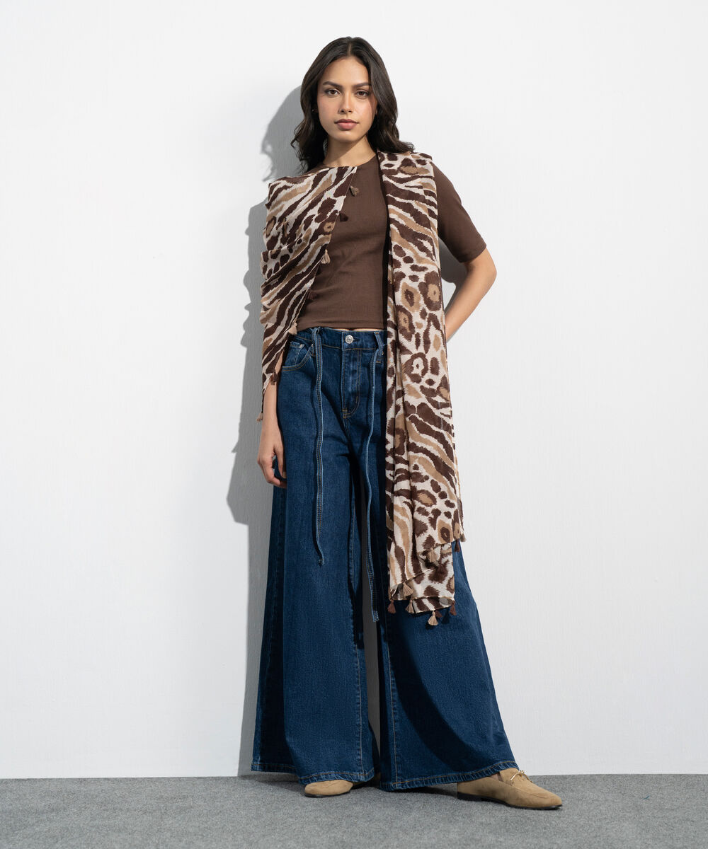 Women's Western Brown Printed Rectangular Scarf