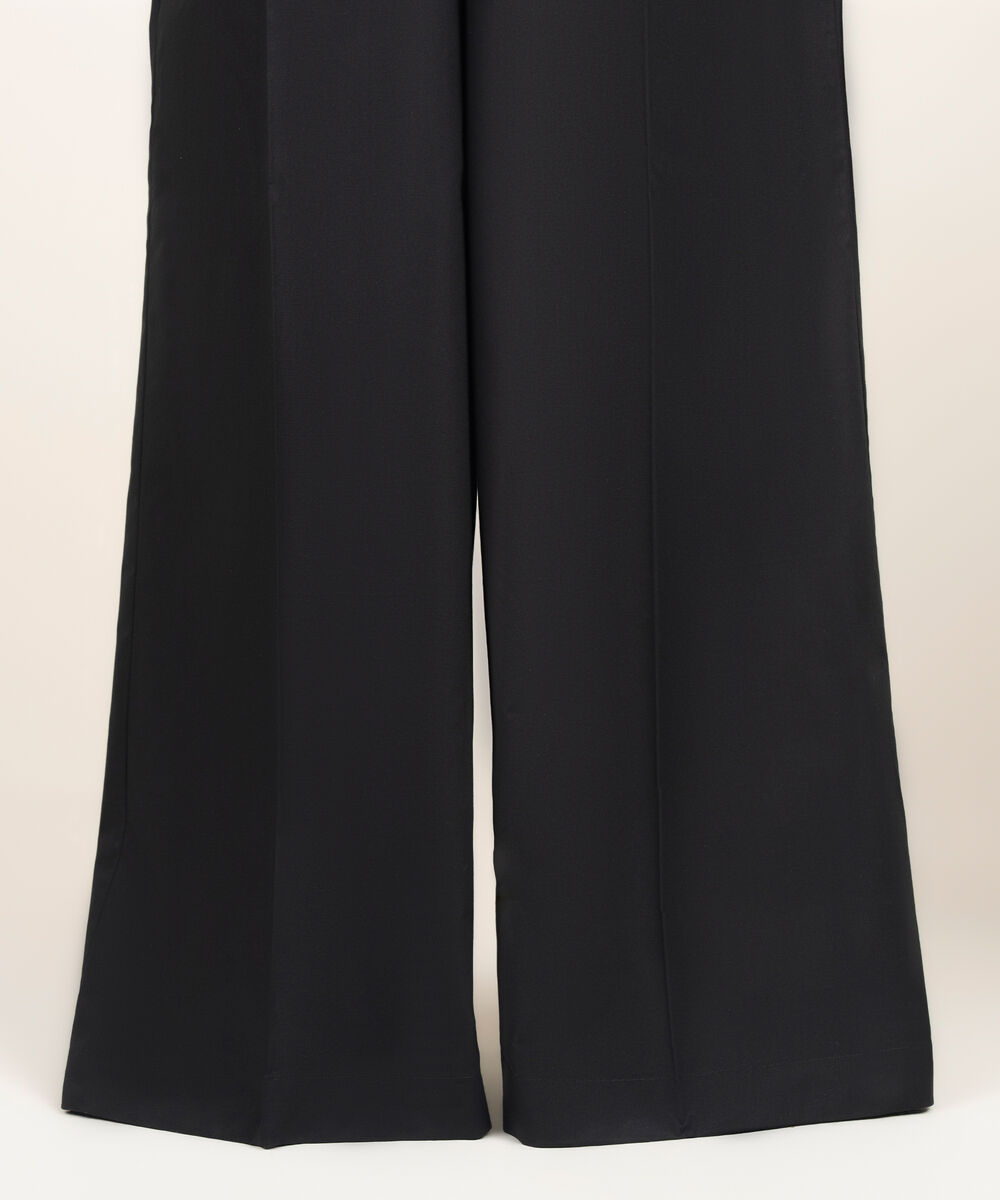 Women's RTW Lawn Solid Black Flared Pants
