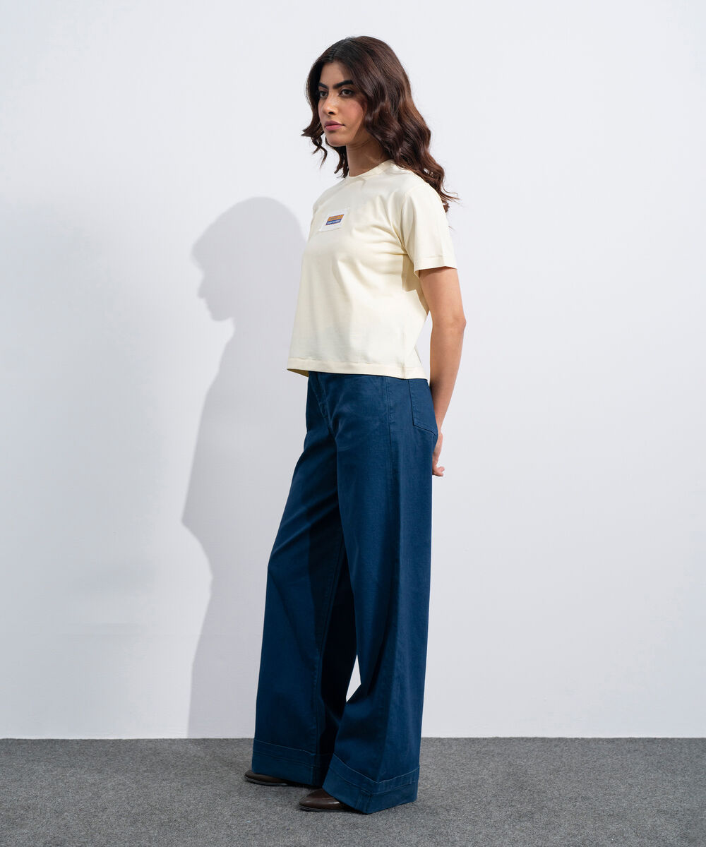 Women's Western Navy Turn-Up Hem Chino Trousers