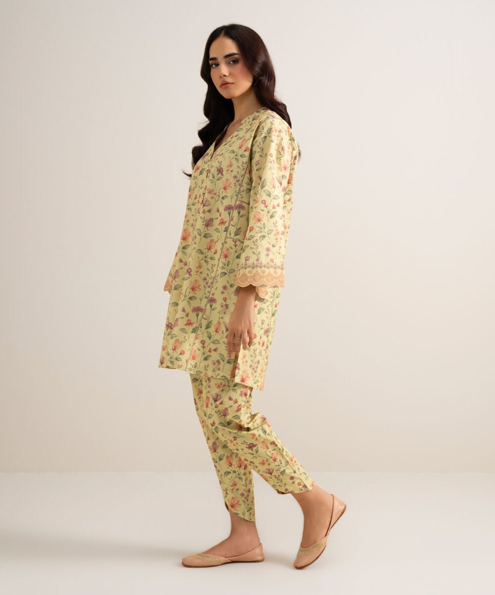 Women's Unstitched Lawn Printed Yellow  2 Piece Suit