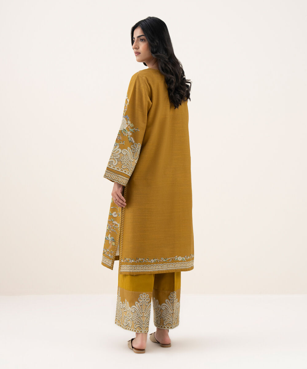 Women's RTW Khaddar Printed A-Line Mustard Shirt